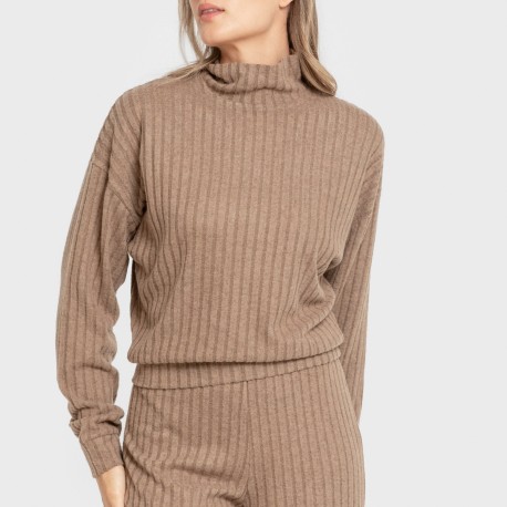 Jersey cuello subido crop 4x2 canalé mujer