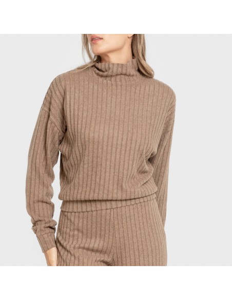 Jersey cuello subido crop 4x2 canalé mujer