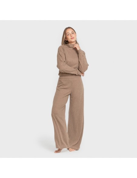 Jersey cuello subido crop 4x2 canalé mujer