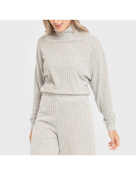 Jersey cuello subido crop 4x2 canalé mujer