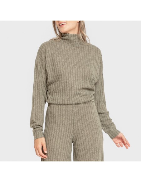 Jersey cuello subido crop 4x2 canalé mujer