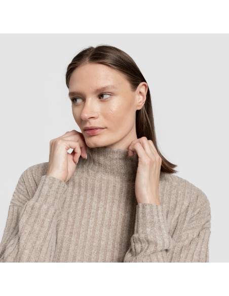 Jersey cuello subido crop 4x2 canalé mujer