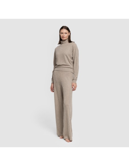 Jersey cuello subido crop 4x2 canalé mujer