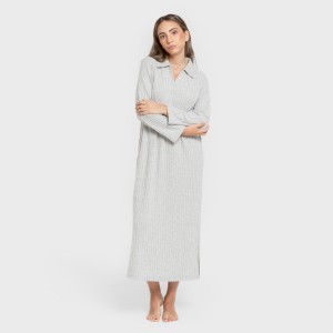 Vestido largo manga larga solapa 4x2 canalé mujer