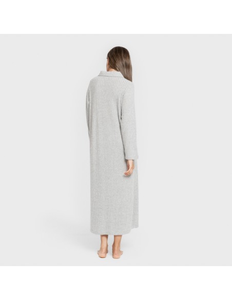 Vestido largo manga larga solapa 4x2 canalé mujer