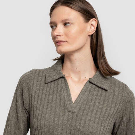 Vestido largo manga larga solapa 4x2 canalé mujer