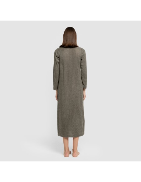 Vestido largo manga larga solapa 4x2 canalé mujer