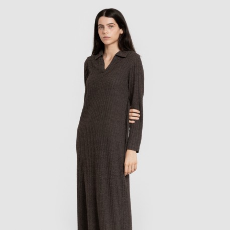 Vestido largo manga larga solapa 4x2 canalé mujer