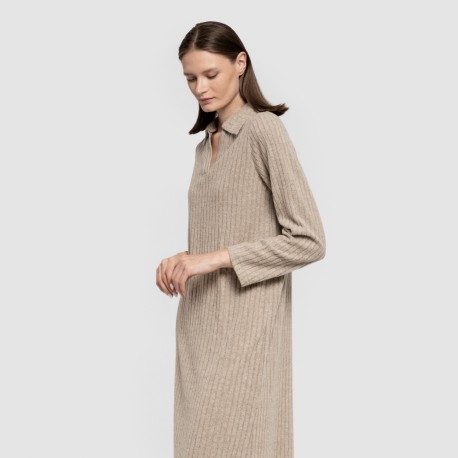 Vestido largo manga larga solapa 4x2 canalé mujer