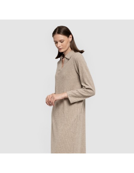 Vestido largo manga larga solapa 4x2 canalé mujer