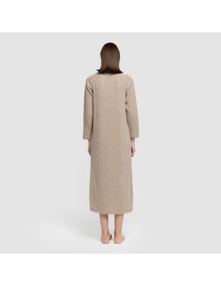 Vestido largo manga larga solapa 4x2 canalé mujer