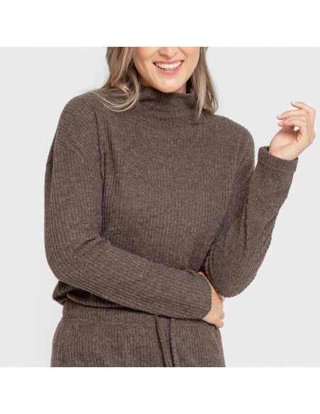 Jersey cuello subido rib canalé mujer