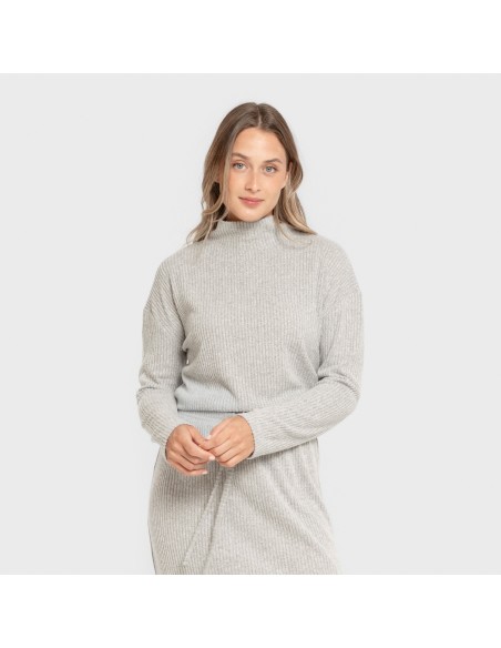 Jersey cuello subido rib canalé mujer