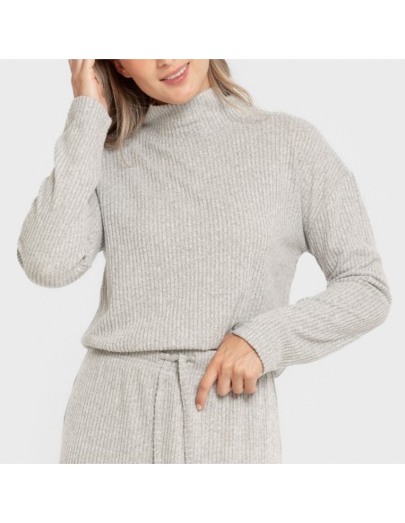 Jersey cuello subido rib canalé mujer