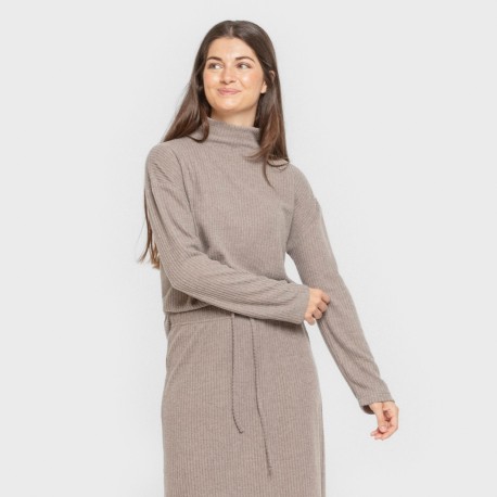 Jersey cuello subido rib canalé mujer