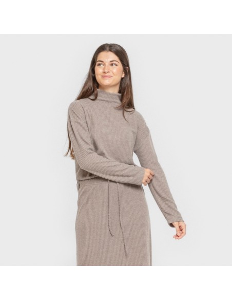 Jersey cuello subido rib canalé mujer