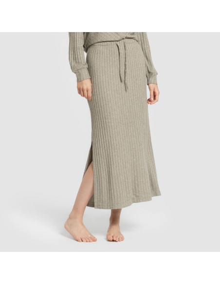 Falda midi polyamide canalé mujer