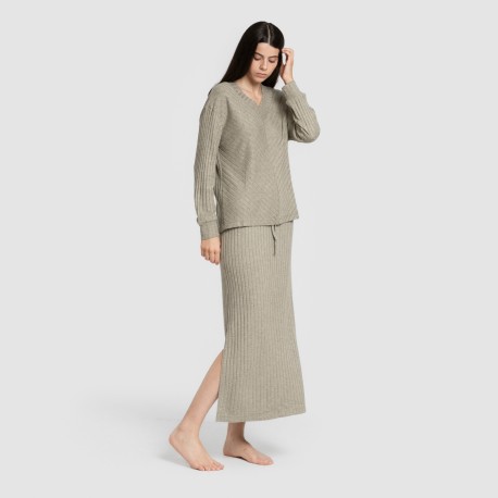 Falda midi polyamide canalé mujer