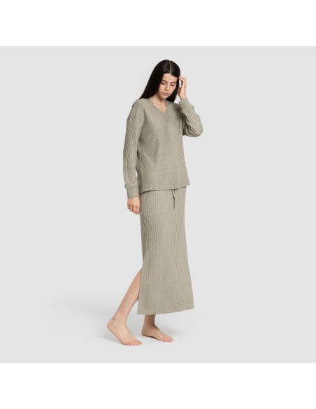 Falda midi polyamide canalé mujer