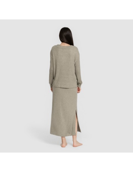 Falda midi polyamide canalé mujer