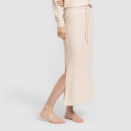 Falda midi polyamide canalé mujer