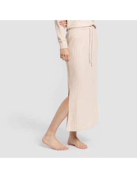Falda midi polyamide canalé mujer