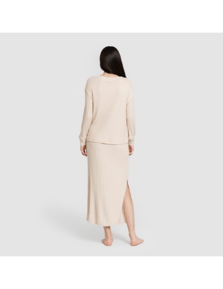 Falda midi polyamide canalé mujer