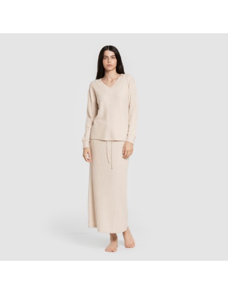 Falda midi polyamide canalé mujer