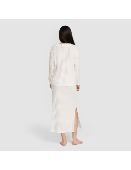 Falda midi polyamide canalé mujer