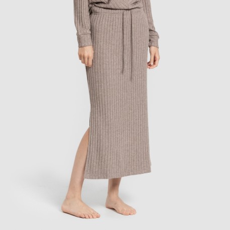 Falda midi polyamide canalé mujer