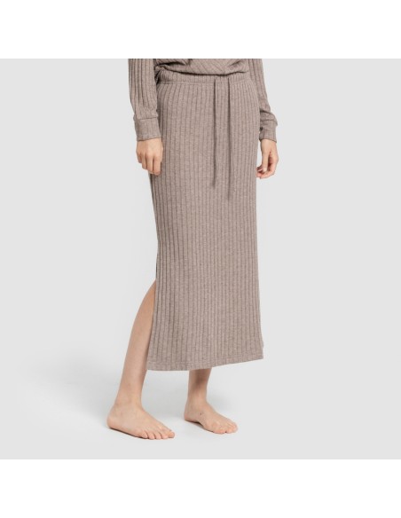 Falda midi polyamide canalé mujer