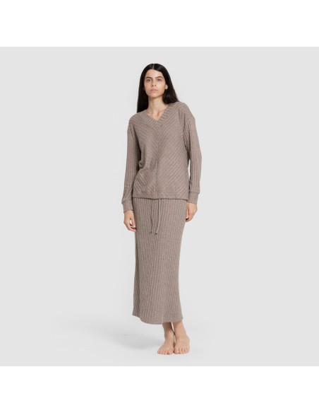 Falda midi polyamide canalé mujer