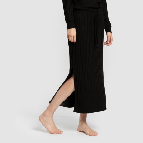 Falda midi polyamide canalé mujer