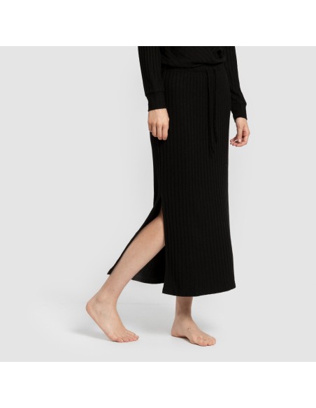 Falda midi polyamide canalé mujer