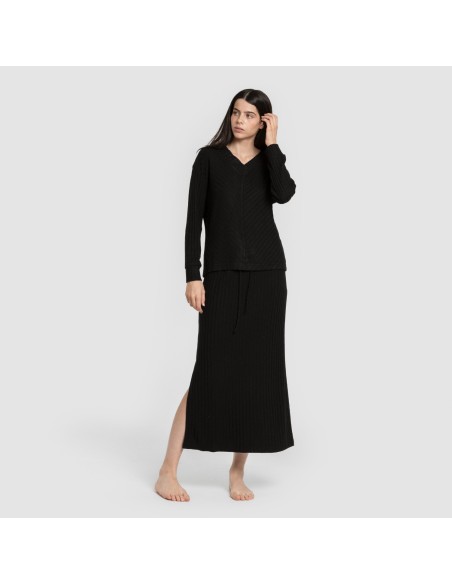 Falda midi polyamide canalé mujer