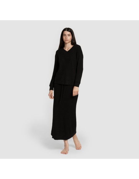 Falda midi polyamide canalé mujer