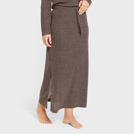 Falda midi rib canalé mujer