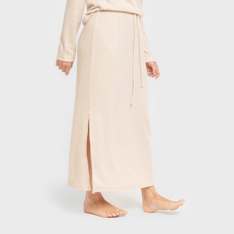 Falda midi rib canalé mujer