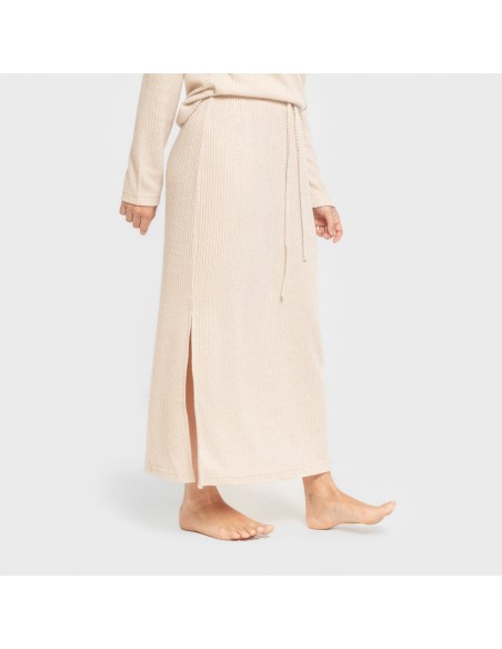 Falda midi rib canalé mujer