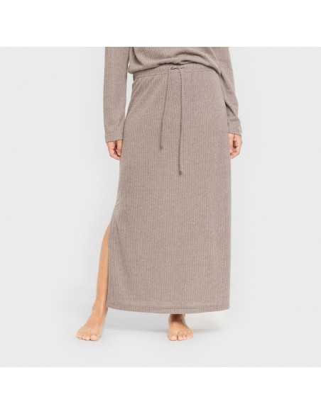 Falda midi rib canalé mujer