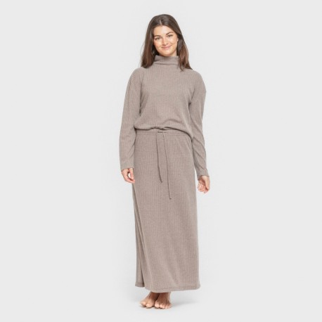 Falda midi rib canalé mujer