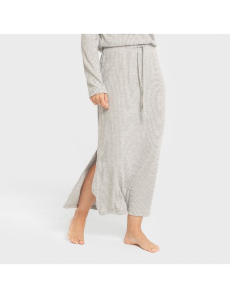 Falda midi rib canalé mujer