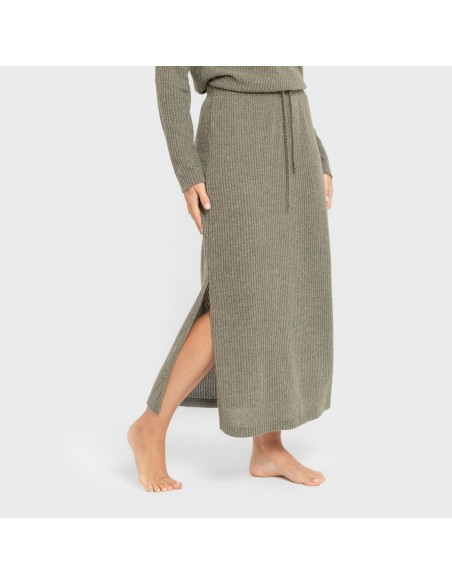 Falda midi rib canalé mujer