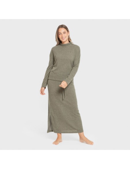 Falda midi rib canalé mujer