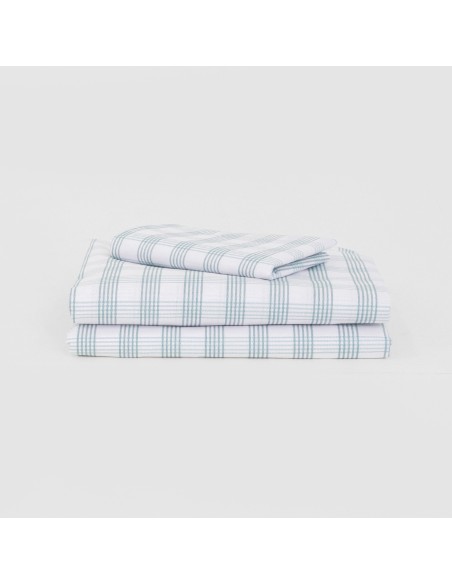 Juego de sábanas algodón Cuadro Albus verde tiffany