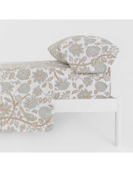 Juego de sábanas algodón Enelia verde seco - ocre