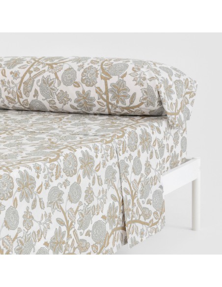 Juego de sábanas algodón Enelia verde seco - ocre