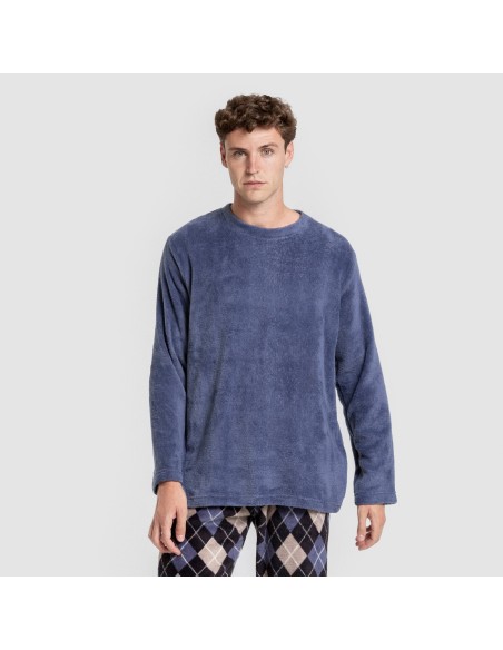 Pijama coral hombre Cuadro Roldan azul