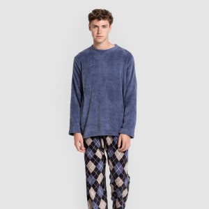 Pijama coral hombre Cuadro Roldan azul 2