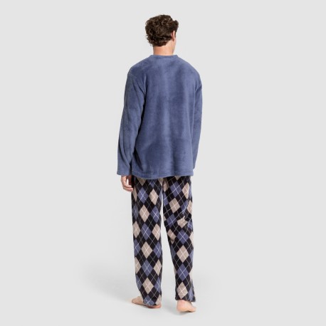 Pijama coral hombre Cuadro Roldan azul